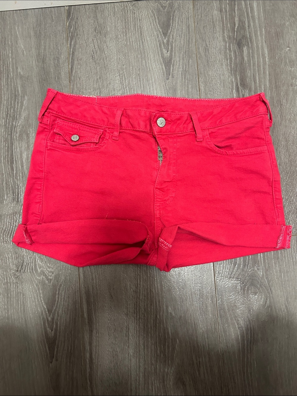 True Religion Hot Pink/Red Denim Cuffed Shorts